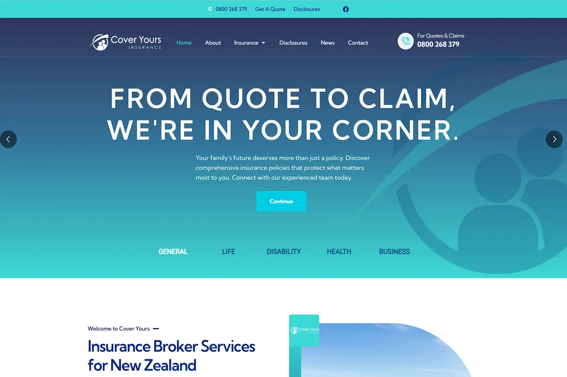 Cover Yours Insurance website, designed by VF Digital