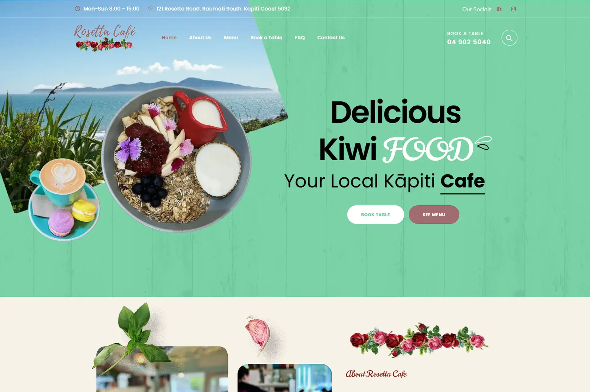 Rosetta Cafe website, designed by VF Digital