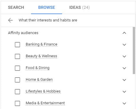 how to use affinity segments on google ads